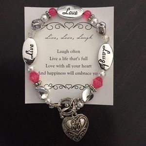 Pink charm bracelet with heart, great gift!